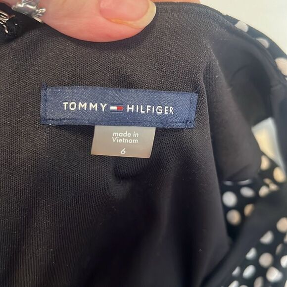 Tommy Hilfiger sz6 asymmetrical blue&white polka dot sleevelss back zip midi EUC - Picture 5 of 12